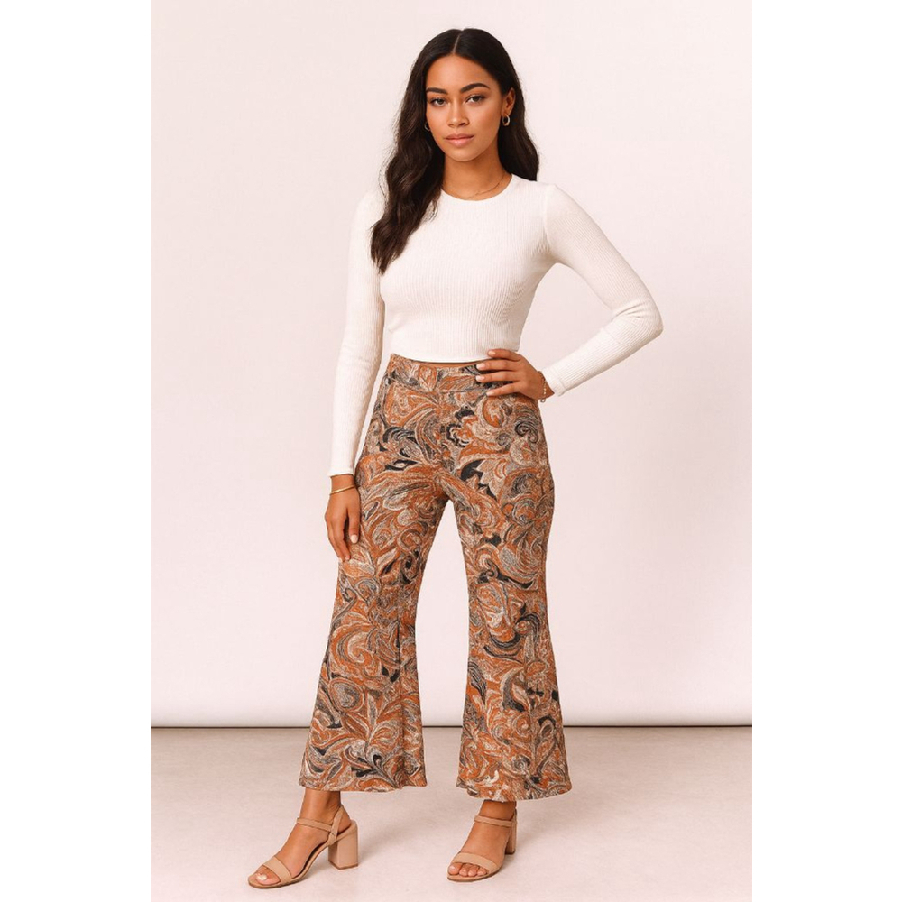 Paisley Print High Waist Flare Leg Pants – Multicolor Boho Style, XS/2
